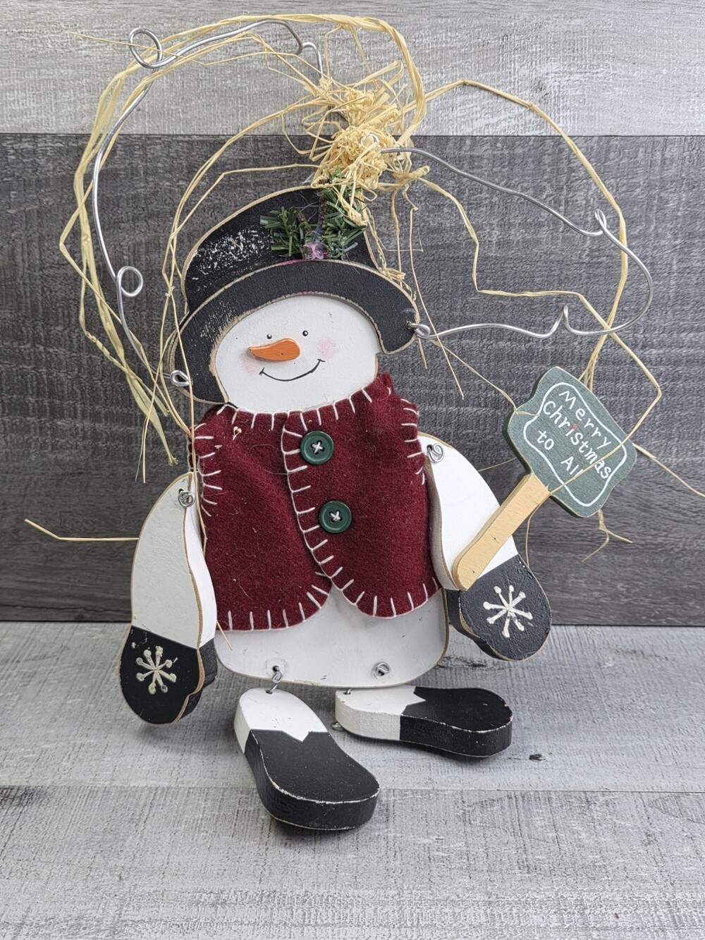 Rustic Country Christmas Primitive Snowman Door Hanger 12" Christmas Decor b189